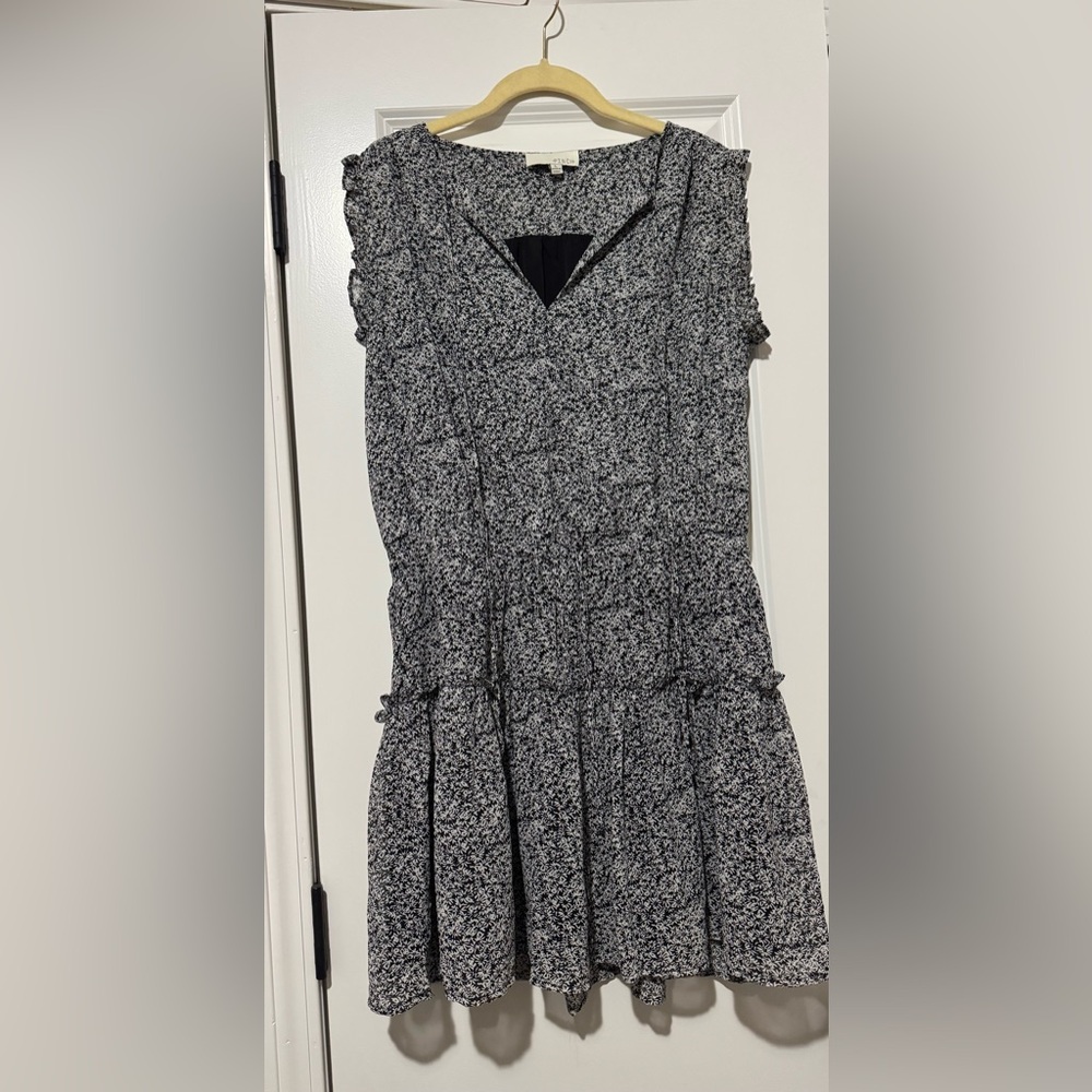 PINCH Anthropologie Sheer Ruffle‎ Dress Black Floral Elasticated Waist Tiered L